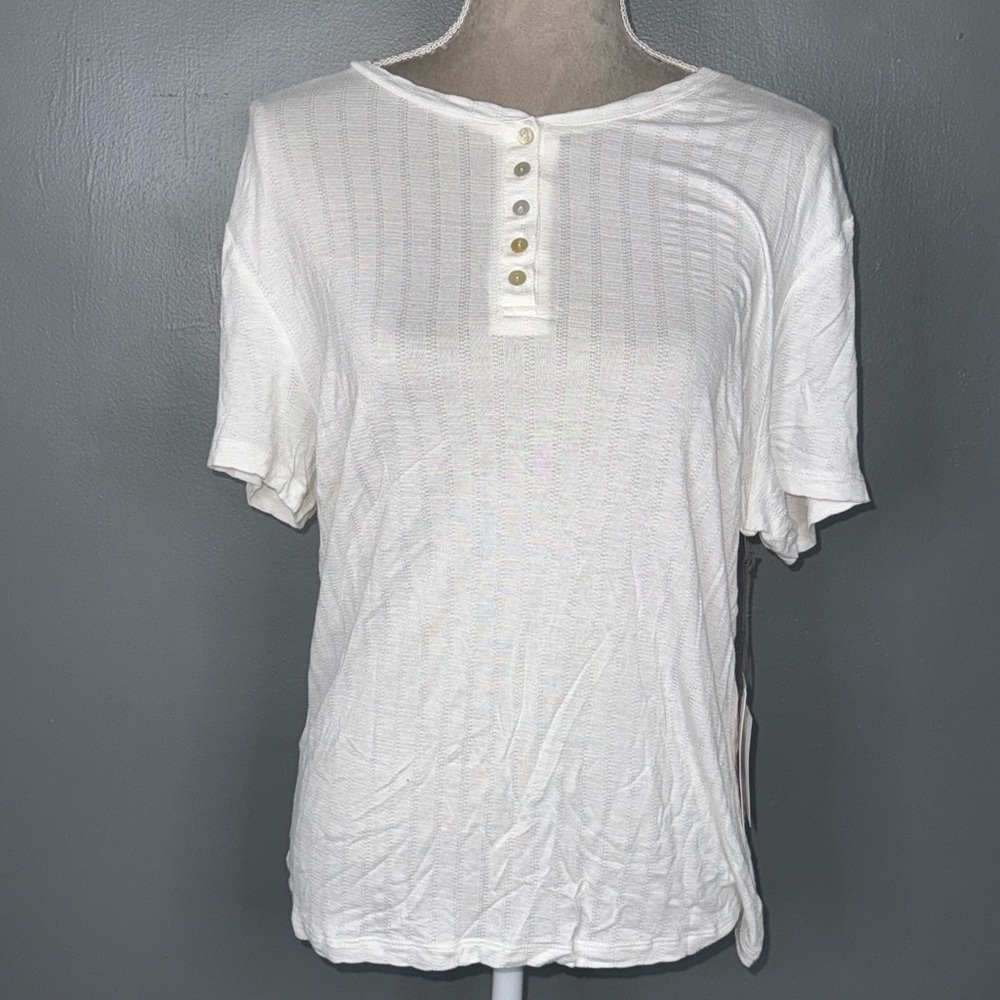 Three Dots Button-Down T-Shirt in Bright White